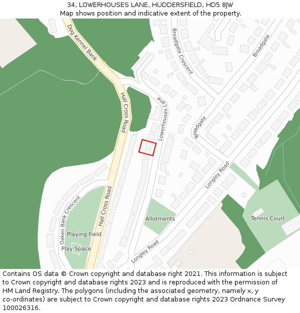 34, LOWERHOUSES LANE, HUDDERSFIELD, HD5 8JW: Location map and indicative extent of plot