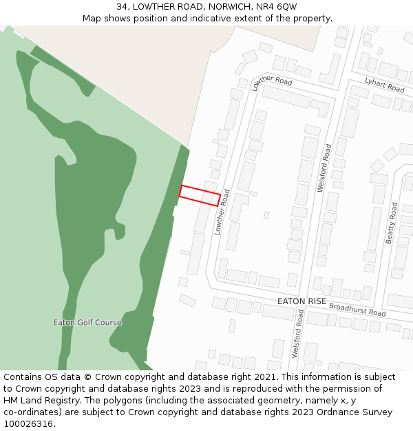 34, LOWTHER ROAD, NORWICH, NR4 6QW: Location map and indicative extent of plot