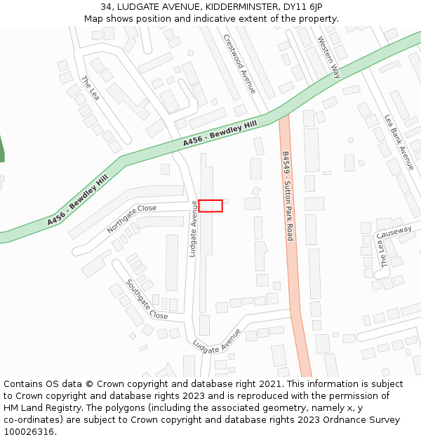 34, LUDGATE AVENUE, KIDDERMINSTER, DY11 6JP: Location map and indicative extent of plot