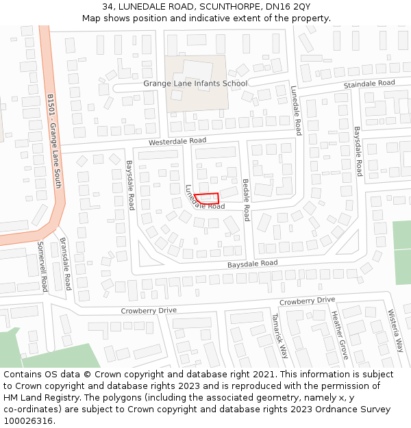 34, LUNEDALE ROAD, SCUNTHORPE, DN16 2QY: Location map and indicative extent of plot