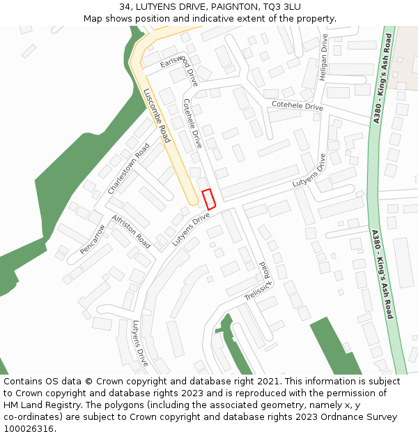 34, LUTYENS DRIVE, PAIGNTON, TQ3 3LU: Location map and indicative extent of plot
