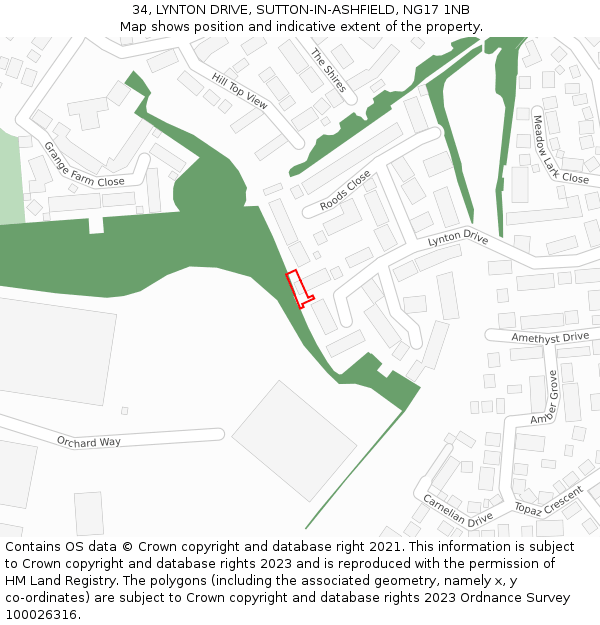 34, LYNTON DRIVE, SUTTON-IN-ASHFIELD, NG17 1NB: Location map and indicative extent of plot