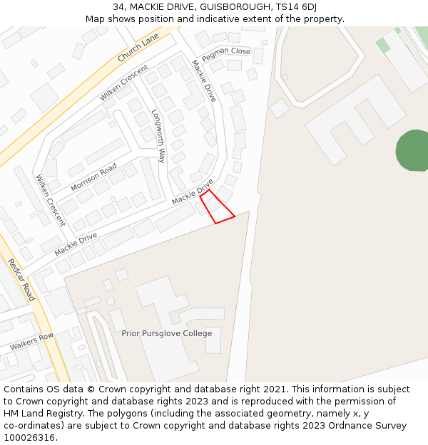 34, MACKIE DRIVE, GUISBOROUGH, TS14 6DJ: Location map and indicative extent of plot