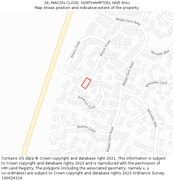 34, MACON CLOSE, NORTHAMPTON, NN5 6HU: Location map and indicative extent of plot