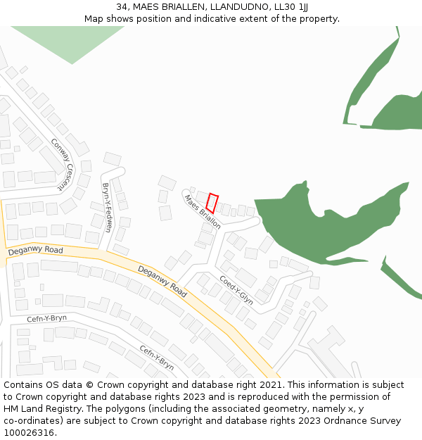 34, MAES BRIALLEN, LLANDUDNO, LL30 1JJ: Location map and indicative extent of plot