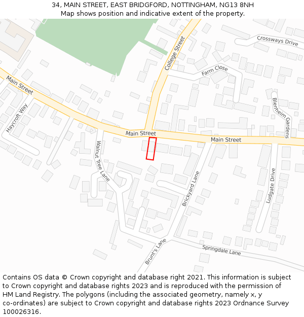 34, MAIN STREET, EAST BRIDGFORD, NOTTINGHAM, NG13 8NH: Location map and indicative extent of plot