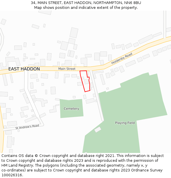 34, MAIN STREET, EAST HADDON, NORTHAMPTON, NN6 8BU: Location map and indicative extent of plot