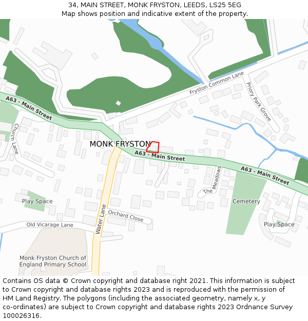 34, MAIN STREET, MONK FRYSTON, LEEDS, LS25 5EG: Location map and indicative extent of plot