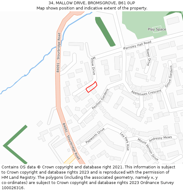 34, MALLOW DRIVE, BROMSGROVE, B61 0UP: Location map and indicative extent of plot