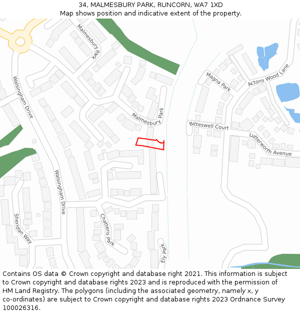 34, MALMESBURY PARK, RUNCORN, WA7 1XD: Location map and indicative extent of plot