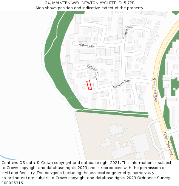 34, MALVERN WAY, NEWTON AYCLIFFE, DL5 7PR: Location map and indicative extent of plot