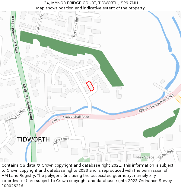 34, MANOR BRIDGE COURT, TIDWORTH, SP9 7NH: Location map and indicative extent of plot