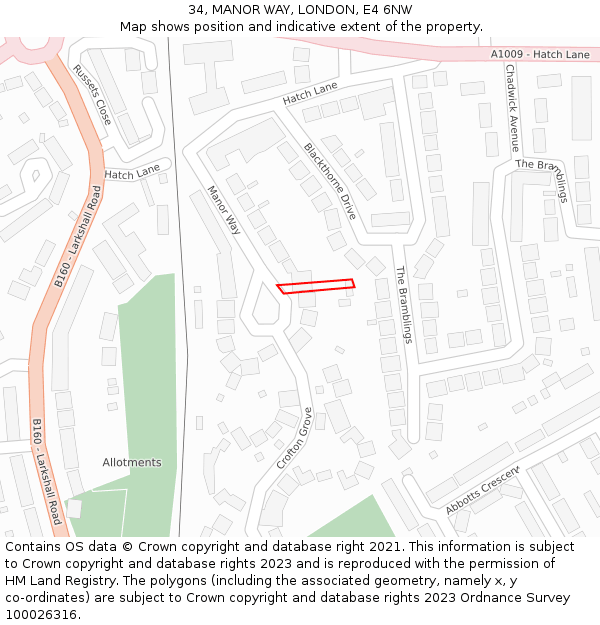 34, MANOR WAY, LONDON, E4 6NW: Location map and indicative extent of plot