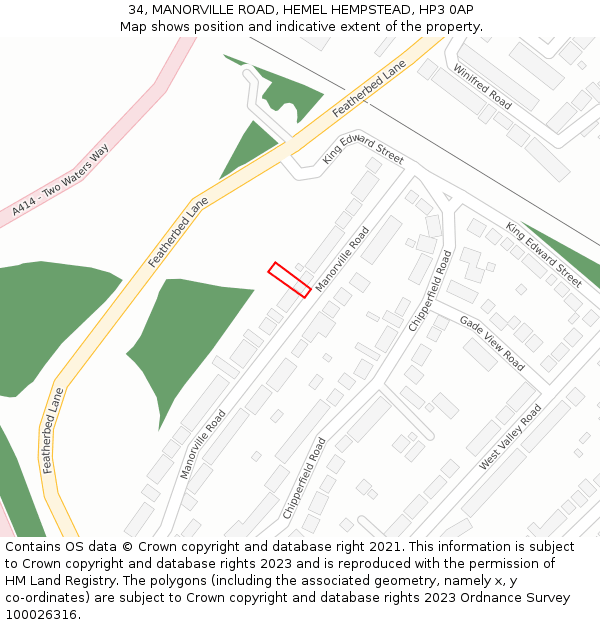 34, MANORVILLE ROAD, HEMEL HEMPSTEAD, HP3 0AP: Location map and indicative extent of plot