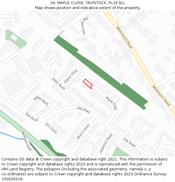 34, MAPLE CLOSE, TAVISTOCK, PL19 9LL: Location map and indicative extent of plot