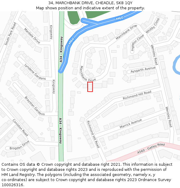 34, MARCHBANK DRIVE, CHEADLE, SK8 1QY: Location map and indicative extent of plot