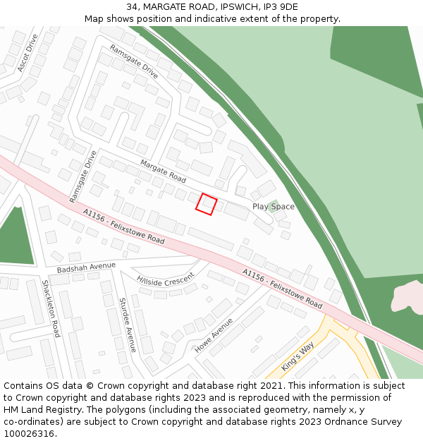 34, MARGATE ROAD, IPSWICH, IP3 9DE: Location map and indicative extent of plot