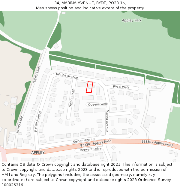 34, MARINA AVENUE, RYDE, PO33 1NJ: Location map and indicative extent of plot