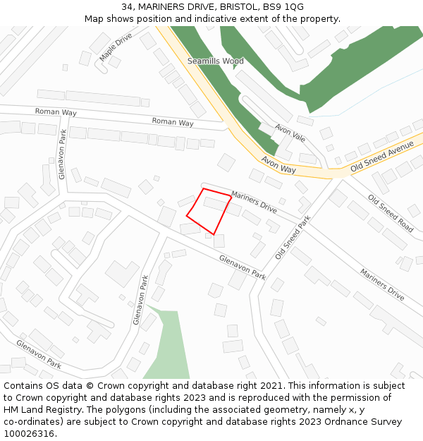 34, MARINERS DRIVE, BRISTOL, BS9 1QG: Location map and indicative extent of plot