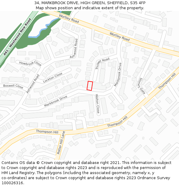 34, MARKBROOK DRIVE, HIGH GREEN, SHEFFIELD, S35 4FP: Location map and indicative extent of plot
