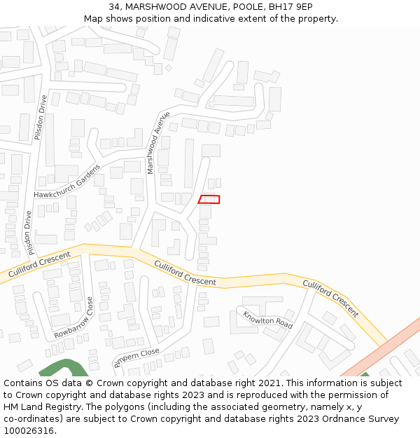 34, MARSHWOOD AVENUE, POOLE, BH17 9EP: Location map and indicative extent of plot