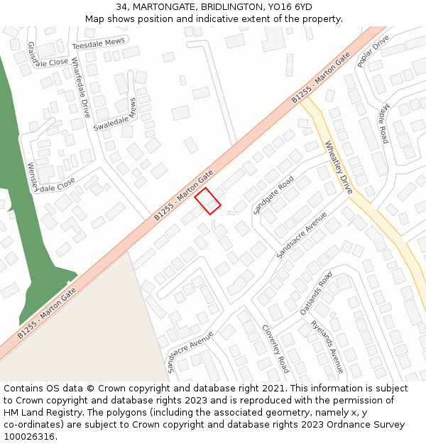 34, MARTONGATE, BRIDLINGTON, YO16 6YD: Location map and indicative extent of plot