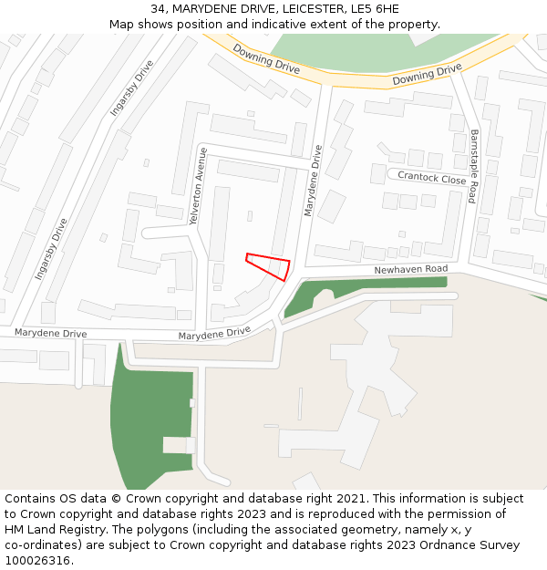 34, MARYDENE DRIVE, LEICESTER, LE5 6HE: Location map and indicative extent of plot