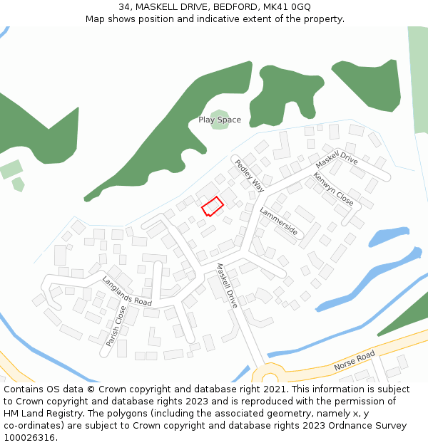 34, MASKELL DRIVE, BEDFORD, MK41 0GQ: Location map and indicative extent of plot