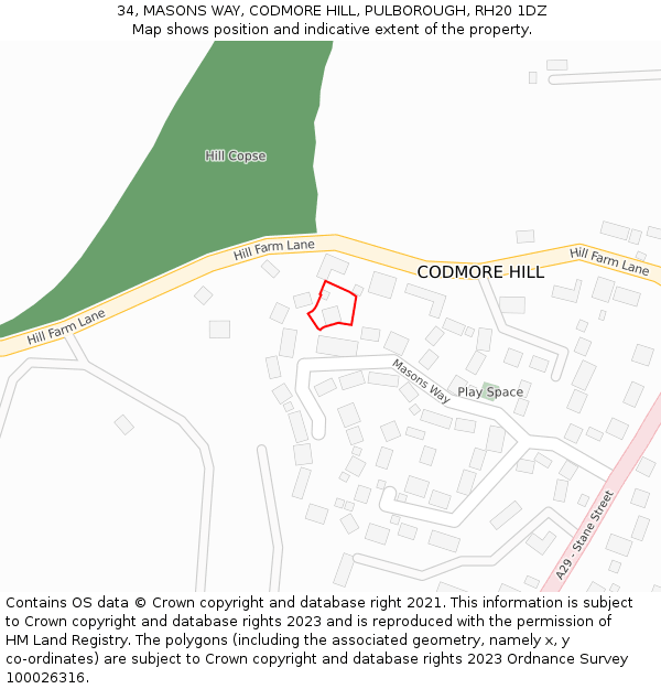 34, MASONS WAY, CODMORE HILL, PULBOROUGH, RH20 1DZ: Location map and indicative extent of plot