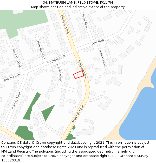 34, MAYBUSH LANE, FELIXSTOWE, IP11 7NJ: Location map and indicative extent of plot