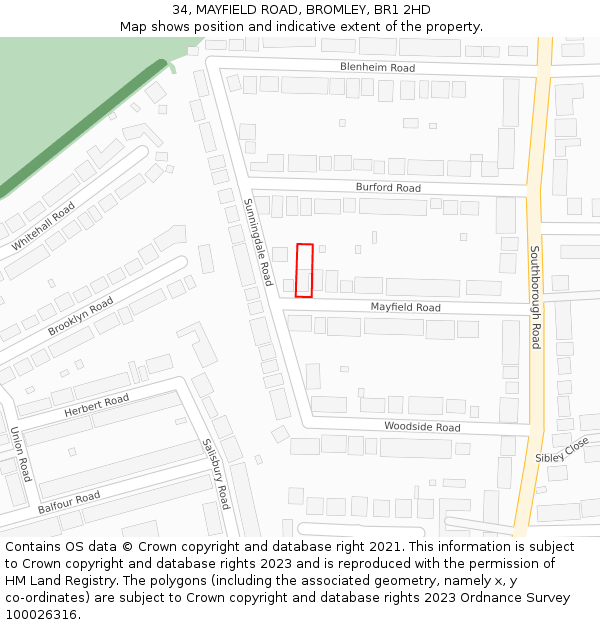 34, MAYFIELD ROAD, BROMLEY, BR1 2HD: Location map and indicative extent of plot
