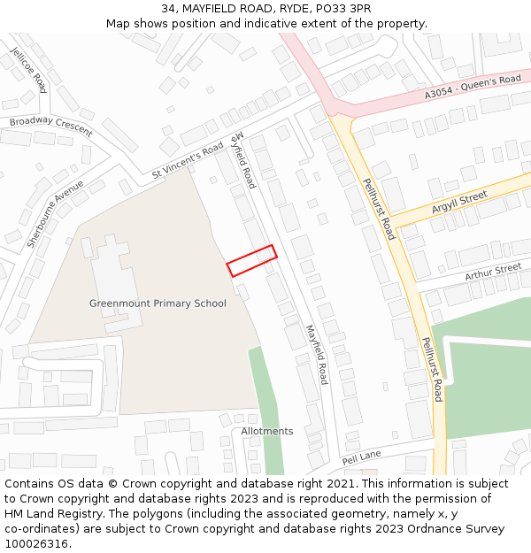 34, MAYFIELD ROAD, RYDE, PO33 3PR: Location map and indicative extent of plot