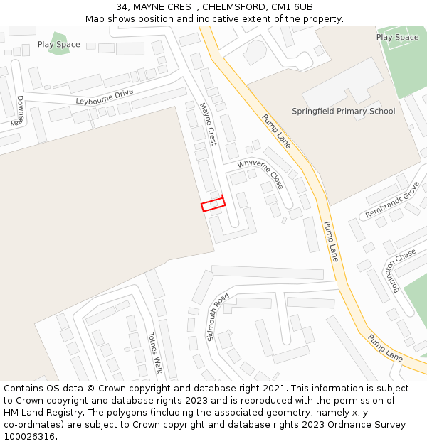 34, MAYNE CREST, CHELMSFORD, CM1 6UB: Location map and indicative extent of plot