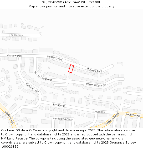 34, MEADOW PARK, DAWLISH, EX7 9BU: Location map and indicative extent of plot