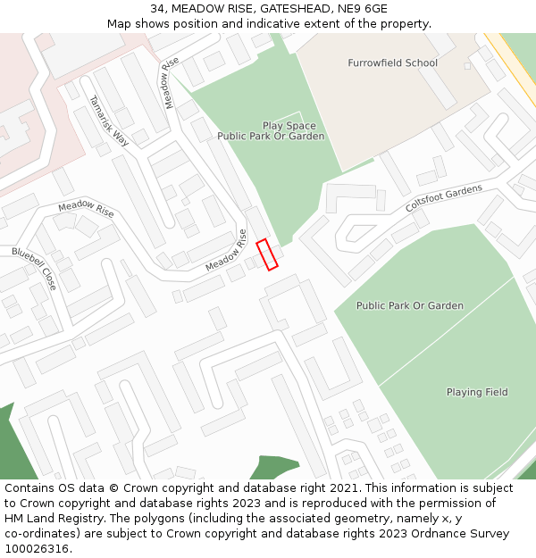 34, MEADOW RISE, GATESHEAD, NE9 6GE: Location map and indicative extent of plot