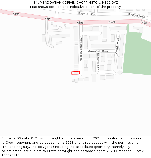 34, MEADOWBANK DRIVE, CHOPPINGTON, NE62 5YZ: Location map and indicative extent of plot