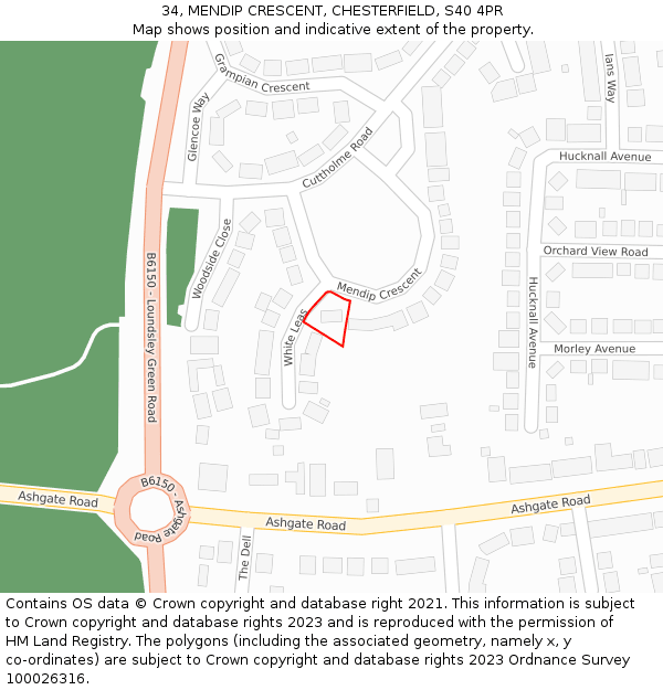 34, MENDIP CRESCENT, CHESTERFIELD, S40 4PR: Location map and indicative extent of plot