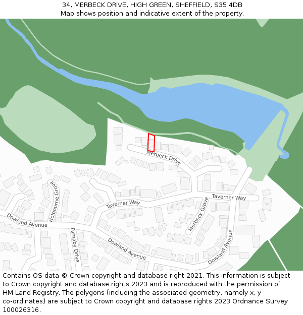 34, MERBECK DRIVE, HIGH GREEN, SHEFFIELD, S35 4DB: Location map and indicative extent of plot