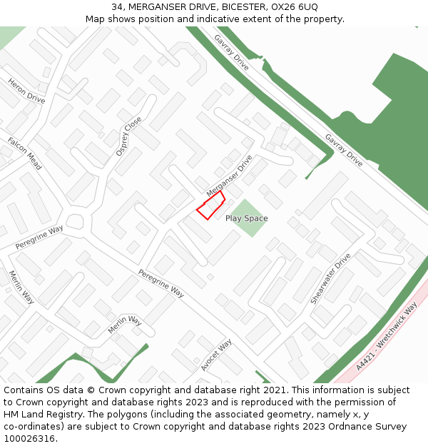 34, MERGANSER DRIVE, BICESTER, OX26 6UQ: Location map and indicative extent of plot