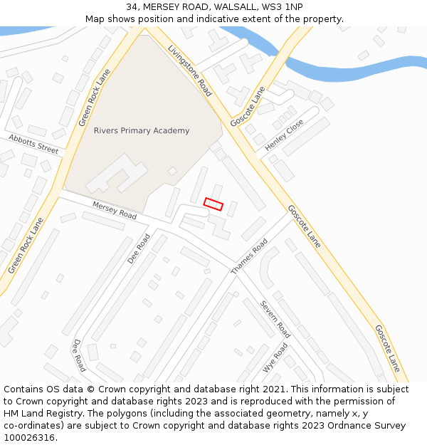 34, MERSEY ROAD, WALSALL, WS3 1NP: Location map and indicative extent of plot