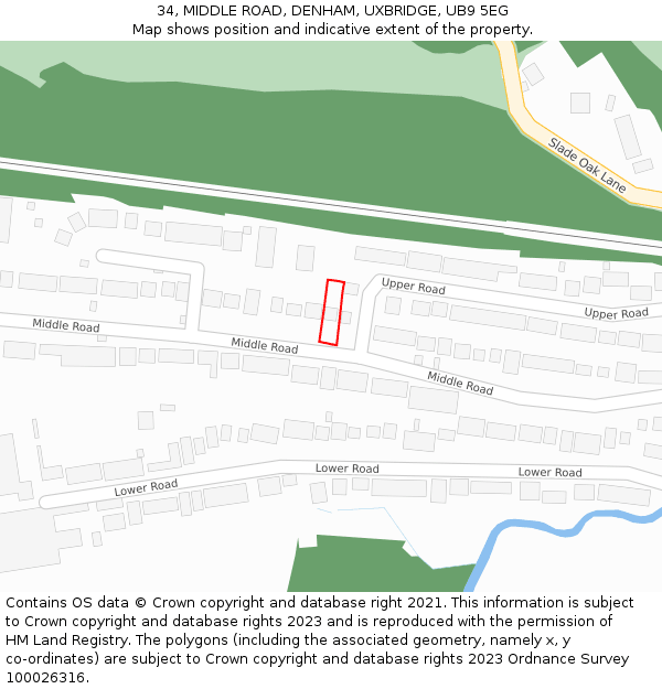 34, MIDDLE ROAD, DENHAM, UXBRIDGE, UB9 5EG: Location map and indicative extent of plot