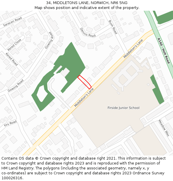 34, MIDDLETONS LANE, NORWICH, NR6 5NG: Location map and indicative extent of plot