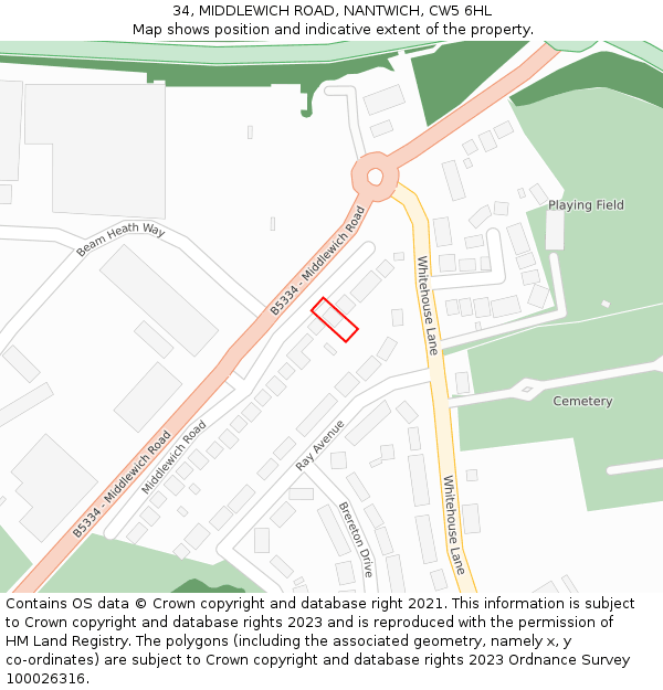 34, MIDDLEWICH ROAD, NANTWICH, CW5 6HL: Location map and indicative extent of plot