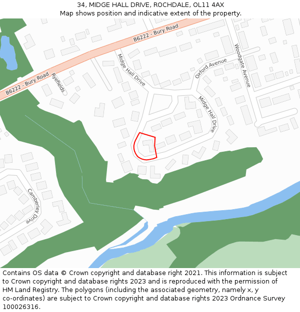 34, MIDGE HALL DRIVE, ROCHDALE, OL11 4AX: Location map and indicative extent of plot