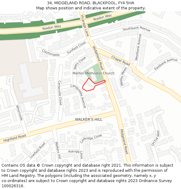 34, MIDGELAND ROAD, BLACKPOOL, FY4 5HA: Location map and indicative extent of plot