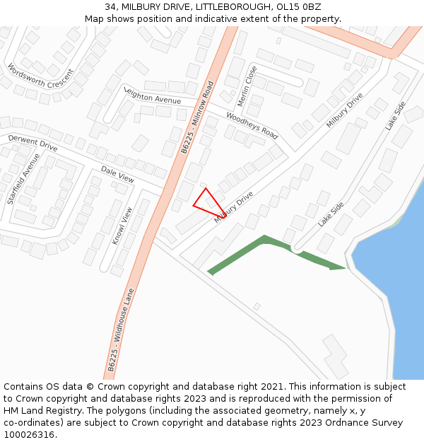 34, MILBURY DRIVE, LITTLEBOROUGH, OL15 0BZ: Location map and indicative extent of plot