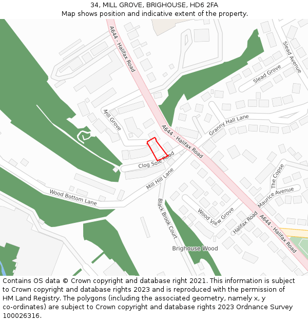 34, MILL GROVE, BRIGHOUSE, HD6 2FA: Location map and indicative extent of plot