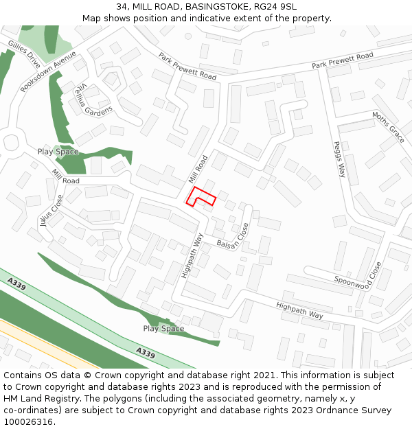 34, MILL ROAD, BASINGSTOKE, RG24 9SL: Location map and indicative extent of plot