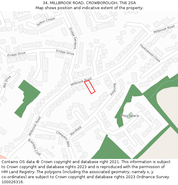 34, MILLBROOK ROAD, CROWBOROUGH, TN6 2SA: Location map and indicative extent of plot