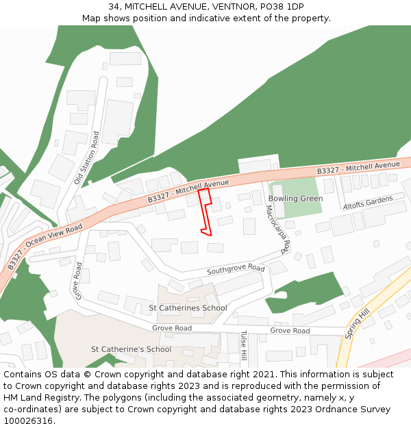 34, MITCHELL AVENUE, VENTNOR, PO38 1DP: Location map and indicative extent of plot